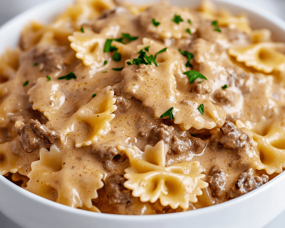 Creamy Beef and Bowtie Pasta