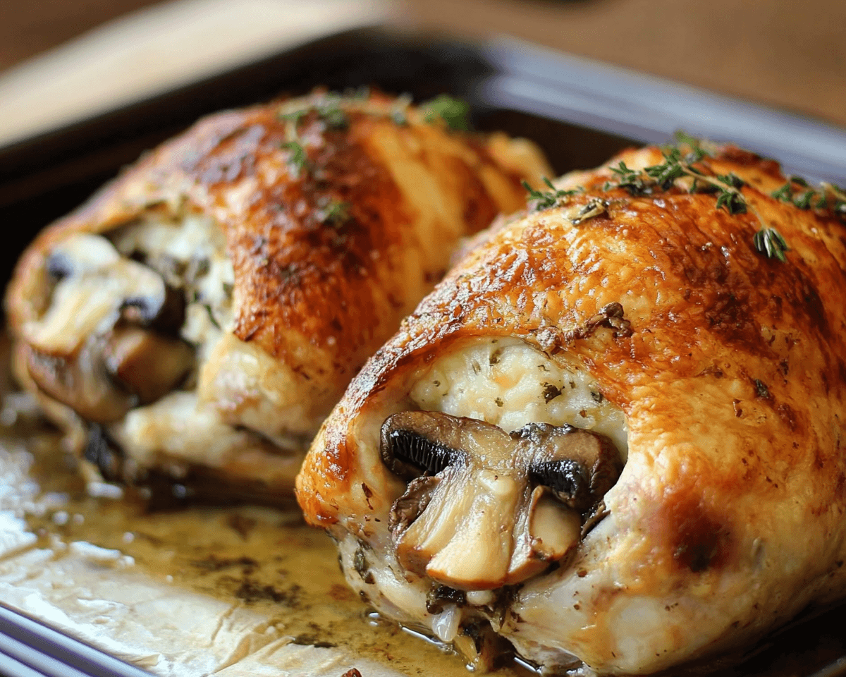 Cheesy Garlic Butter Mushroom Stuffed Chicken