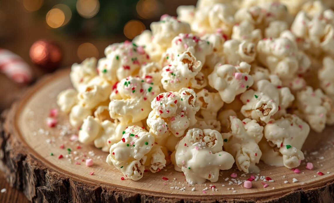 Christmas Crunch Quick White Chocolate Popcorn